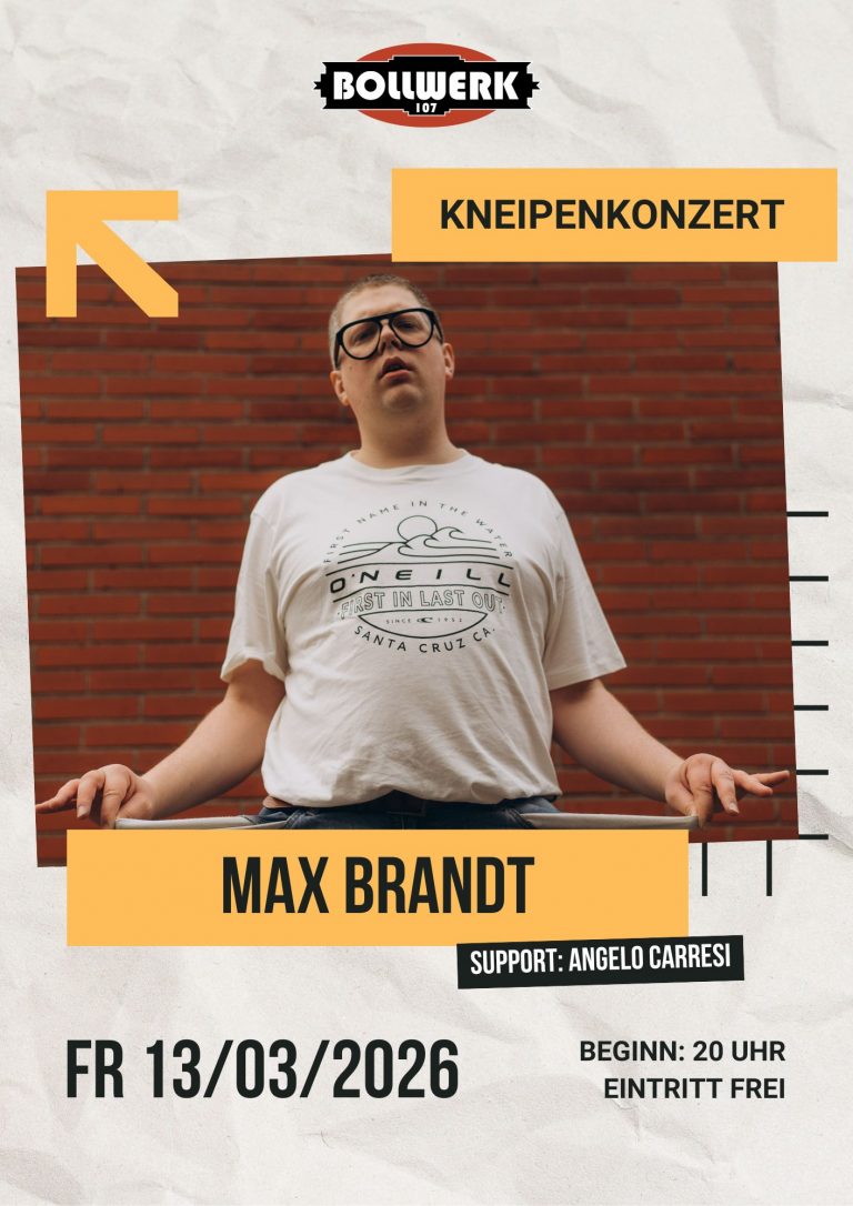 Kneipenkonzert mit Max Brandt – Niederrhein Spielerein Tour 2026 (Support: Angelo Carresi)